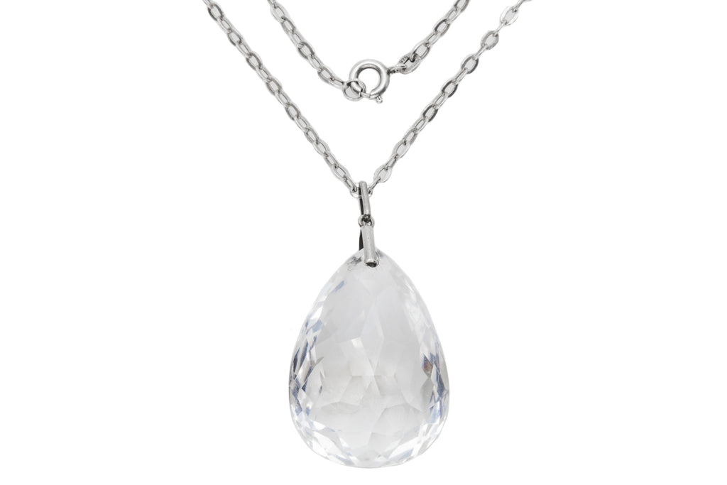 Silver Rock Crystal Teardrop Pendant, 83.30ct - with 22" Sterling Silver Chain