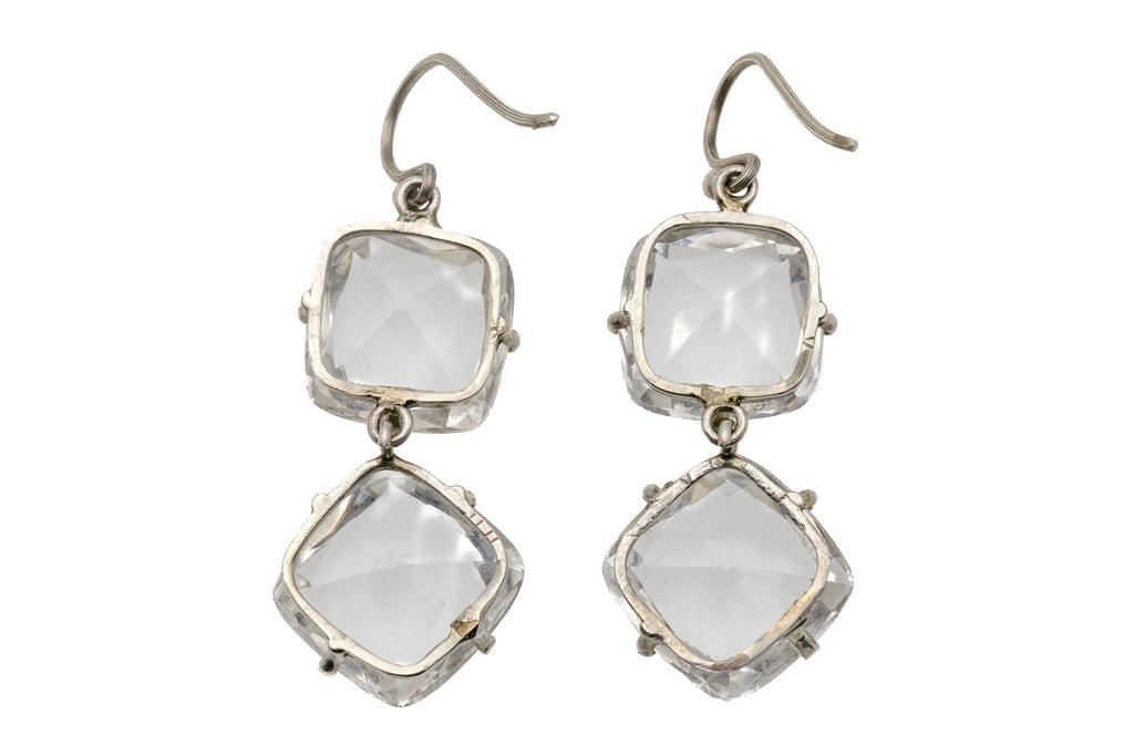 Art Deco Silver Rock Crystal Drop Earrings - 40.90ct