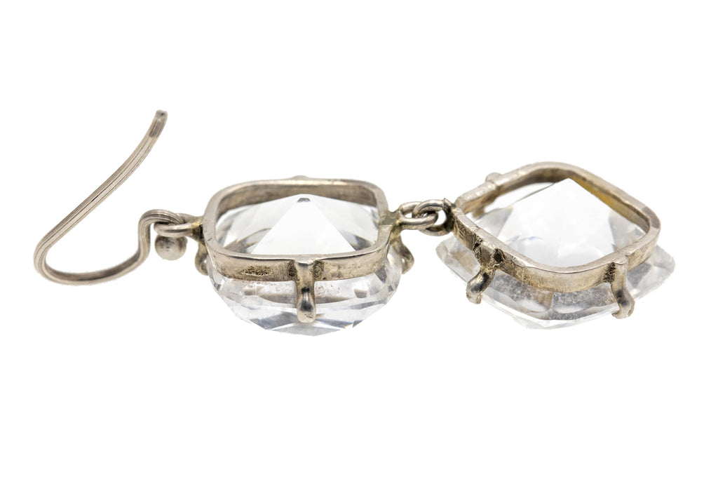 Art Deco Silver Rock Crystal Drop Earrings - 40.90ct