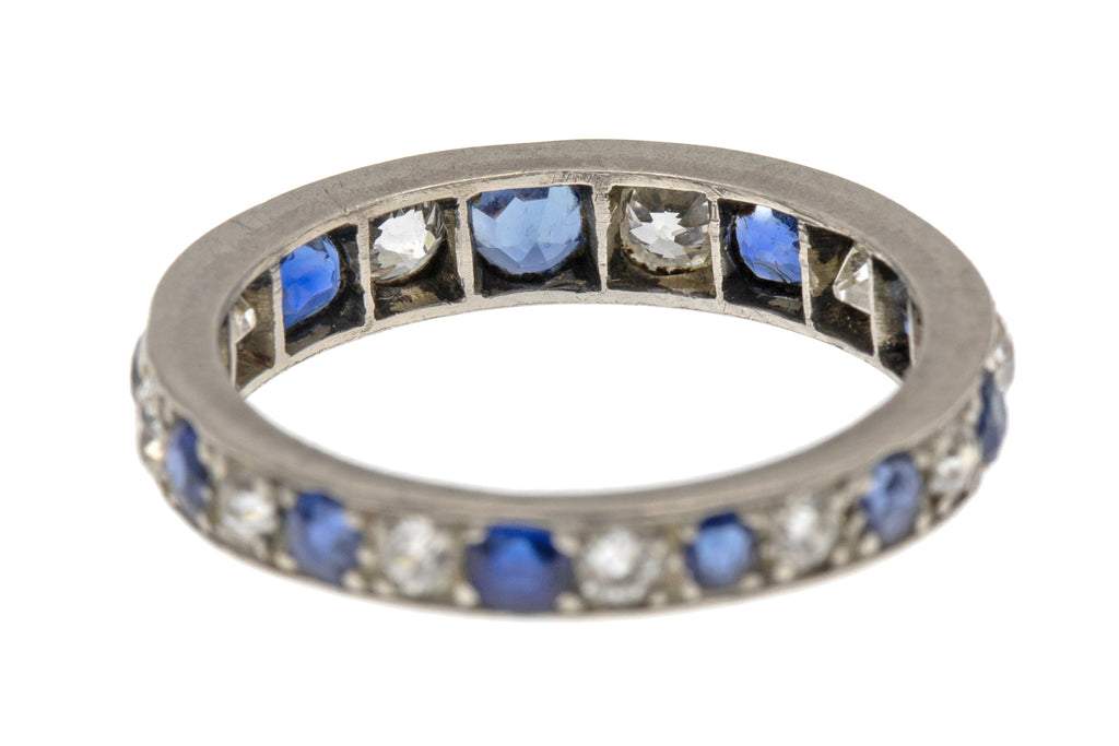 Platinum Art Deco Sapphire Diamond Full Eternity Ring - UK Size L / US Size 5 & 1/2
