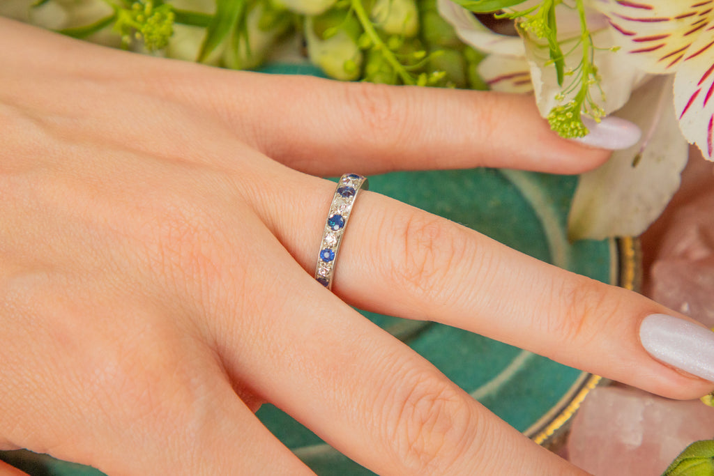Platinum Art Deco Sapphire Diamond Full Eternity Ring - UK Size L / US Size 5 & 1/2