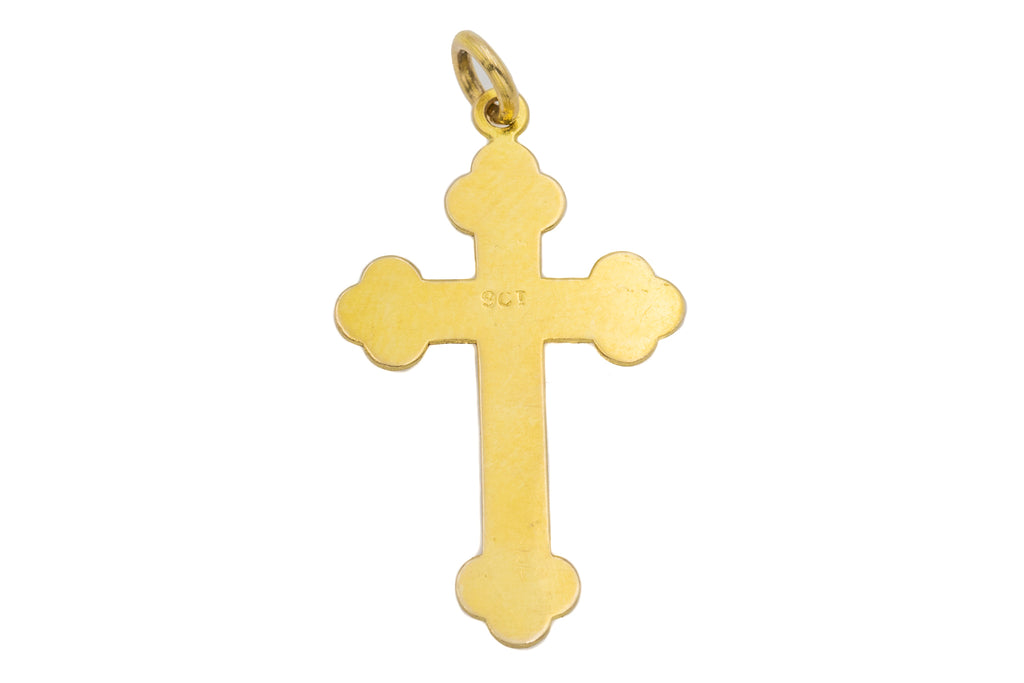 Antique 9ct Gold Engraved Cross Charm Pendant