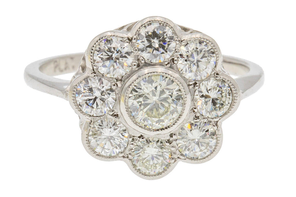Art Deco Style Platinum Diamond Flower Cluster Ring - 1.50ct