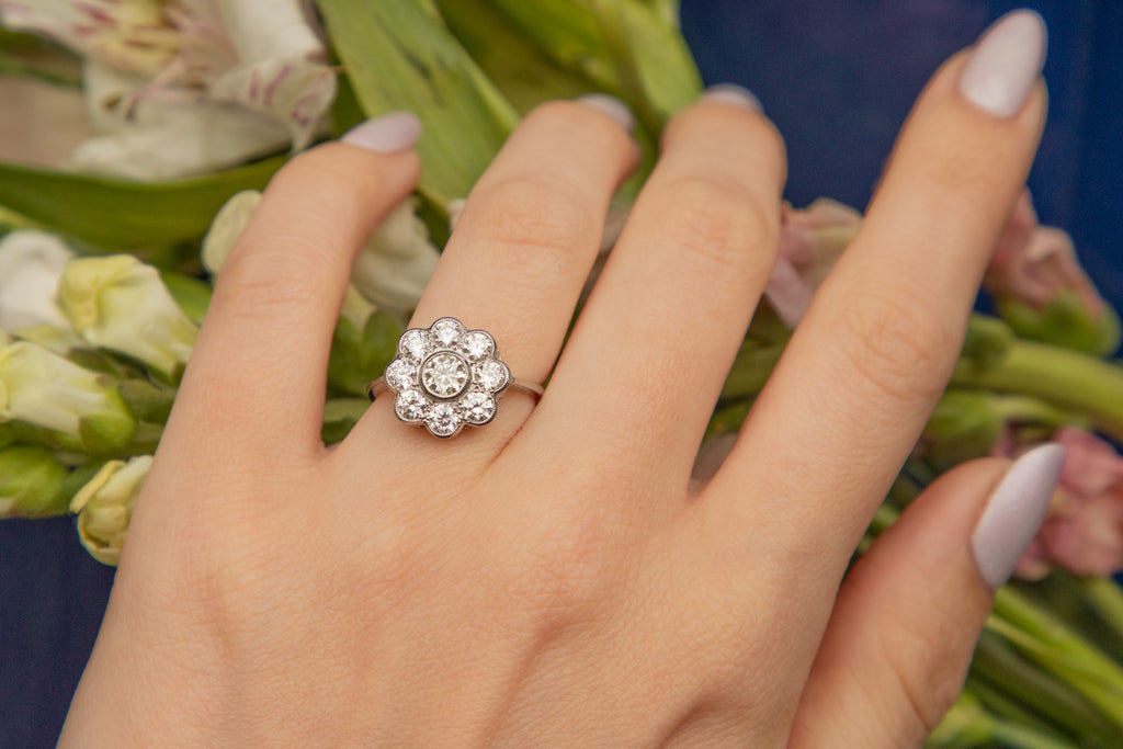Art Deco Style Platinum Diamond Flower Cluster Ring - 1.50ct