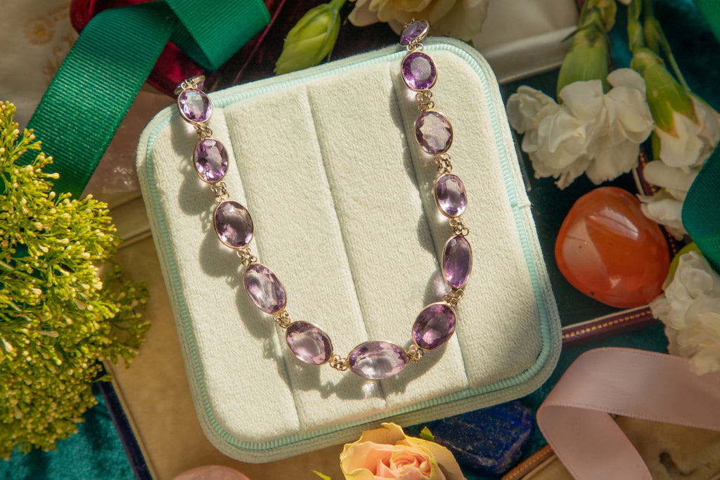 26" Antique Silver Amethyst Riviere Necklace, 53.30ct