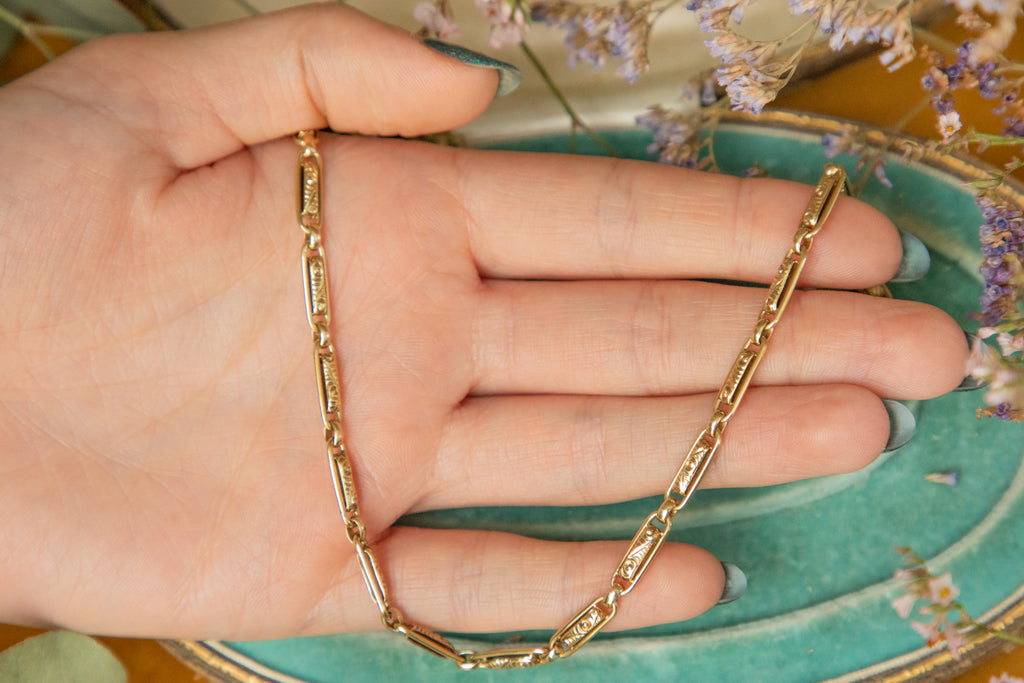 16.5" Antique 14ct Gold Fancy Link Chain, 18.1g