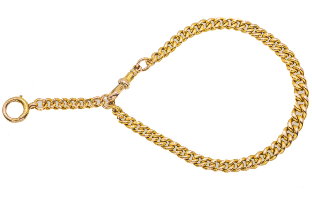 8" Antique 15ct Gold Graduating Curb Link Bracelet & Charm Holder, 24.5g
