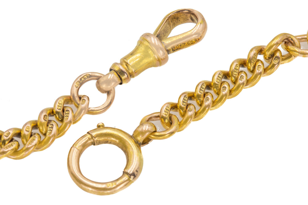 8" Antique 15ct Gold Graduating Curb Link Bracelet & Charm Holder, 24.5g