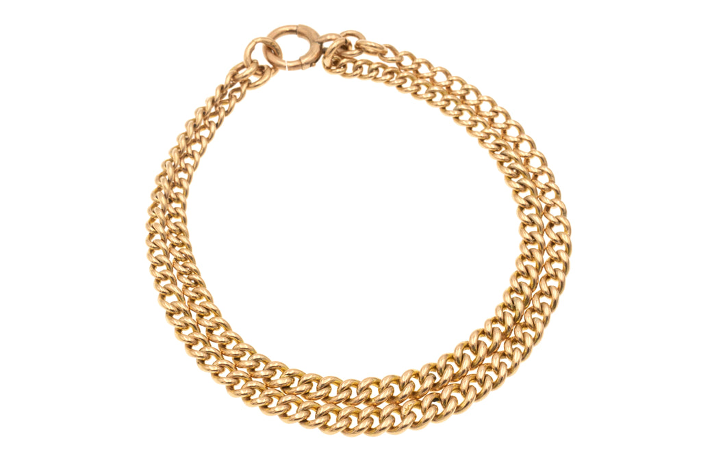 6.5" Antique 9ct Gold Curb Chain Bracelet with Charm Holder, 15.7g