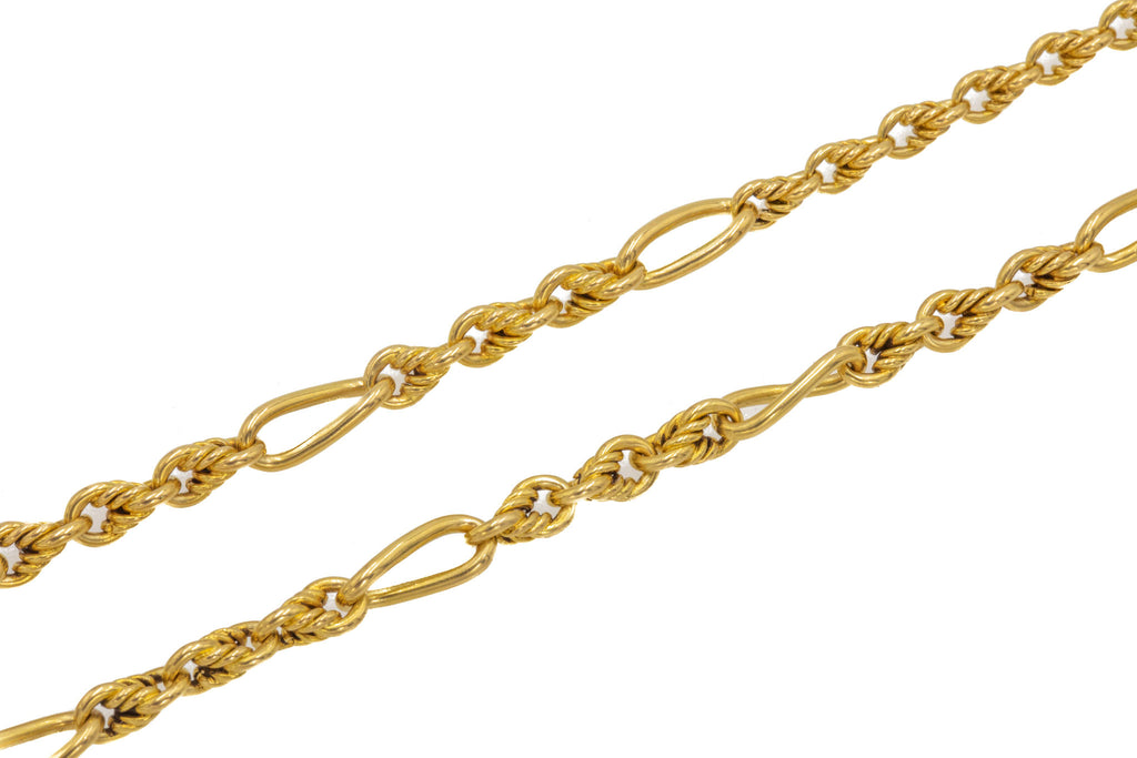 18" Antique 18ct Gold Lover's Knot Chain & Matching Dog-Clips, (30.1g)