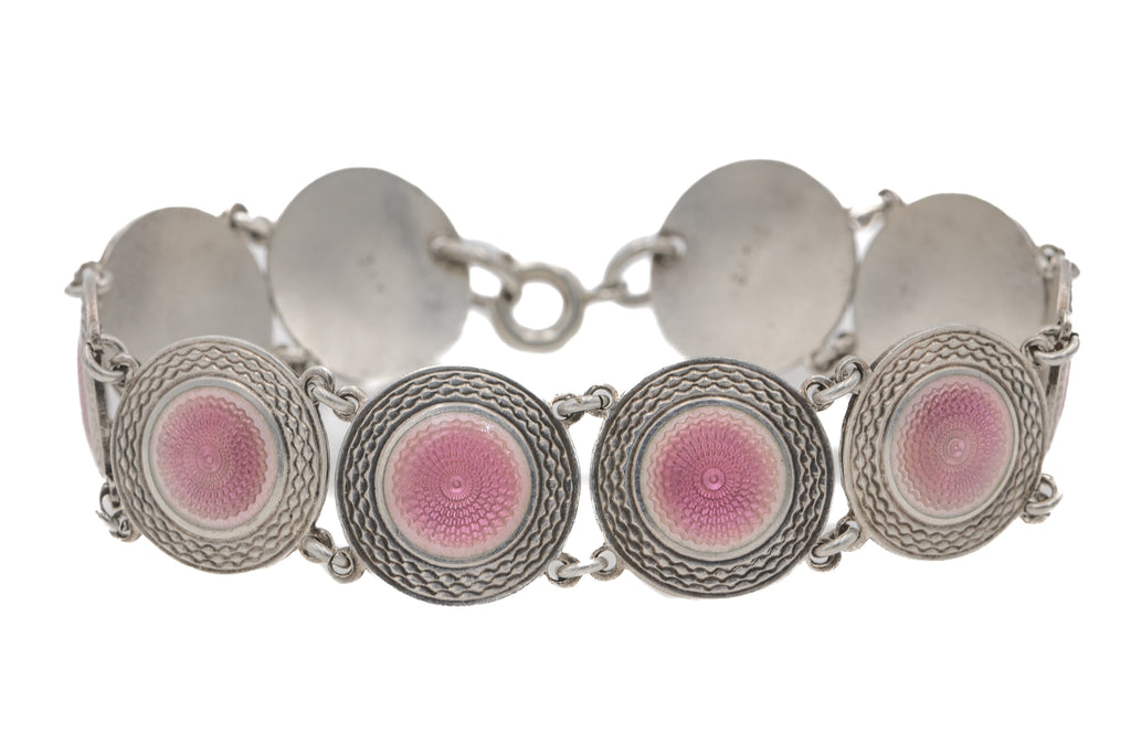 Antique Silver Pink Enamel Bracelet