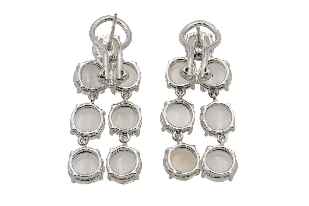 18ct White Gold Moonstone Chandelier Drop Earrings- 7.60ct, Fitted Leather Box