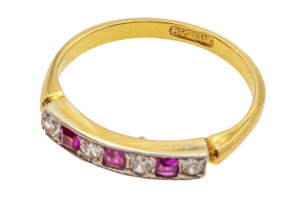 Art Deco 18ct Gold Platinum Ruby Diamond Ring