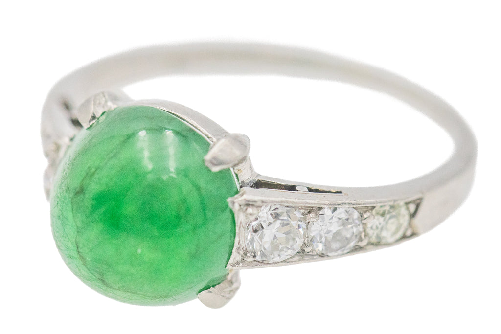 Art Deco Platinum Jade Cabochon Diamond Ring