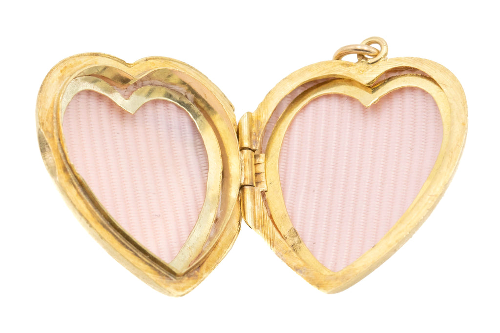 9ct Gold Dainty Heart Locket, Engraved Front