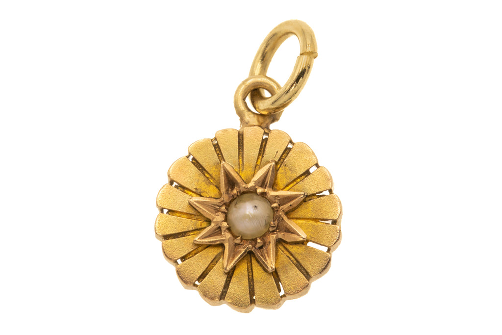 Antique 9ct Gold Pearl Starburst Charm