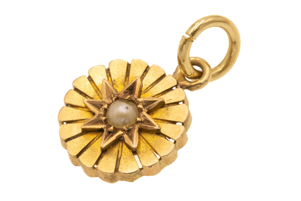 Antique 9ct Gold Pearl Starburst Charm