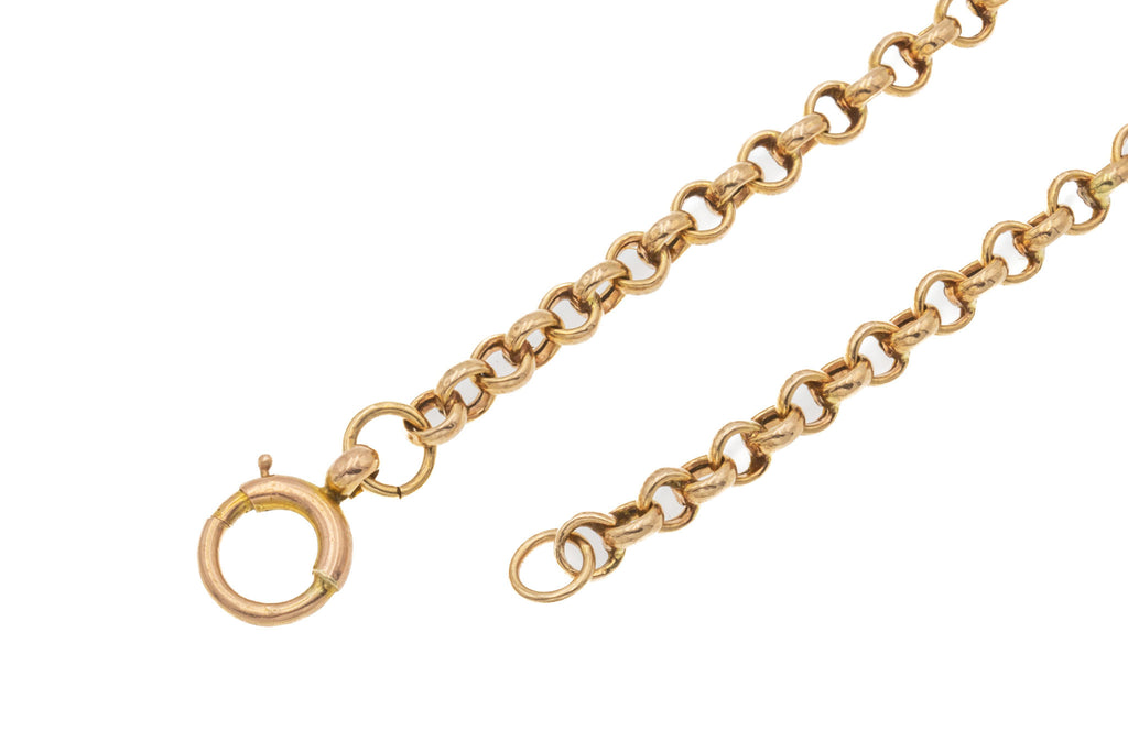 19" Antique 9ct Gold Belcher Chain, Dog-Clip & Bolt-Ring, (9.3g)