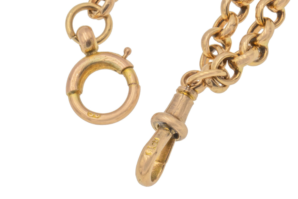 19" Antique 9ct Gold Belcher Chain, Dog-Clip & Bolt-Ring, (9.3g)