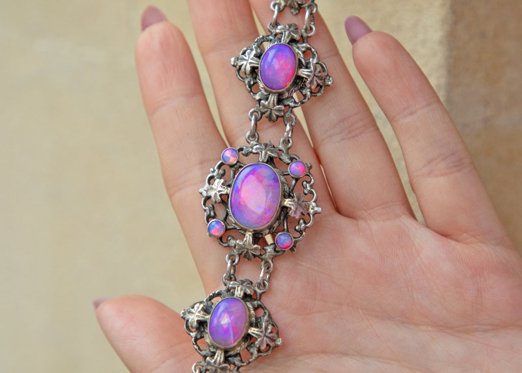 Antique "Dragon's Breath" Silver Bracelet - Mexican Fire Opal