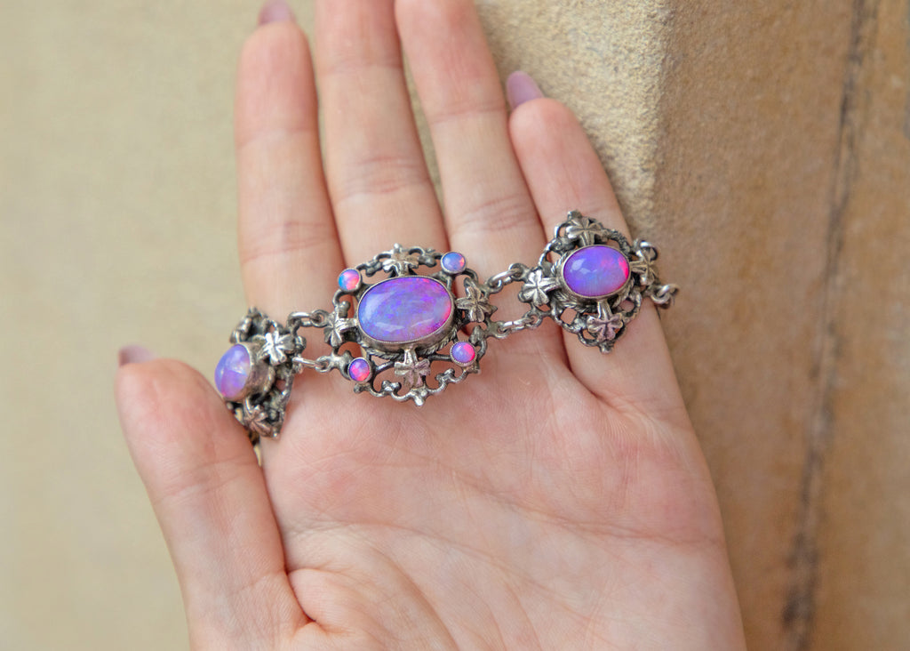 Antique "Dragon's Breath" Silver Bracelet - Mexican Fire Opal
