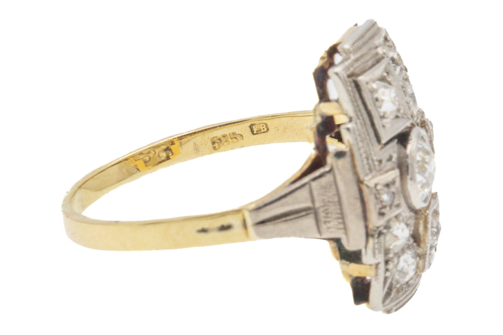 Art Deco 14ct Gold Rectangular Diamond Panel Ring, 0.38ct