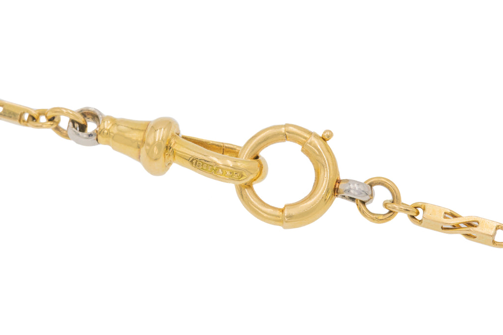 13.5" 18ct Gold & Platinum Choker Necklace, Antique Dog-Clip & Bolt-Ring