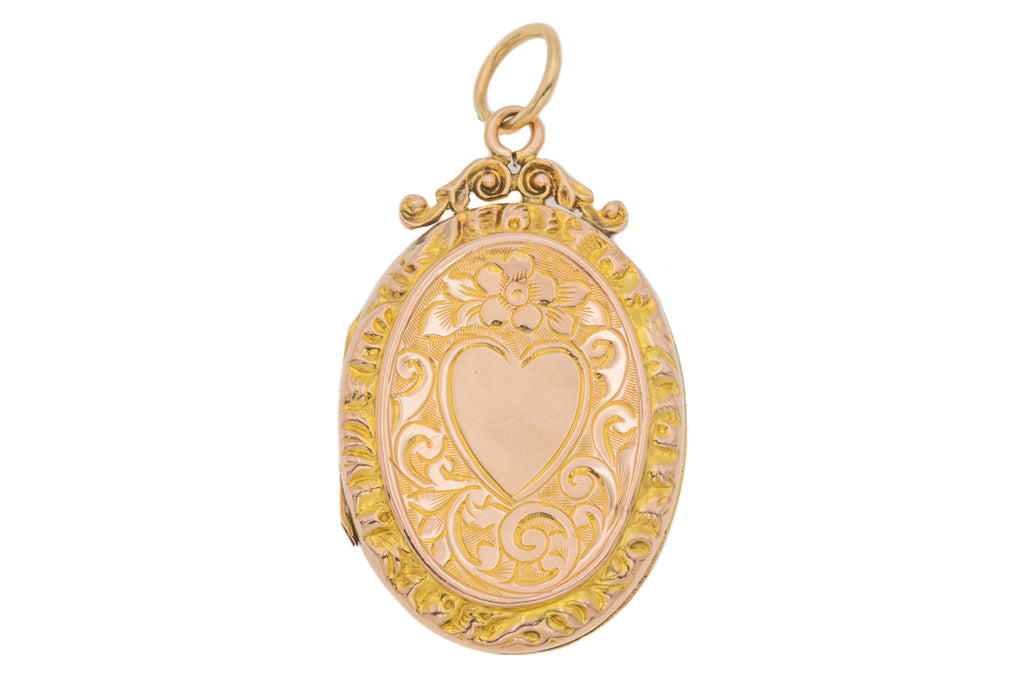 Edwardian 9ct Gold Oval Heart Engraved Locket