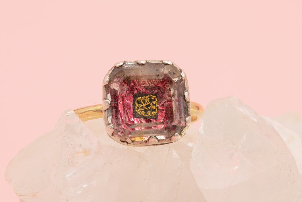 18ct Gold Stuart Crystal Ring, Pink Foil