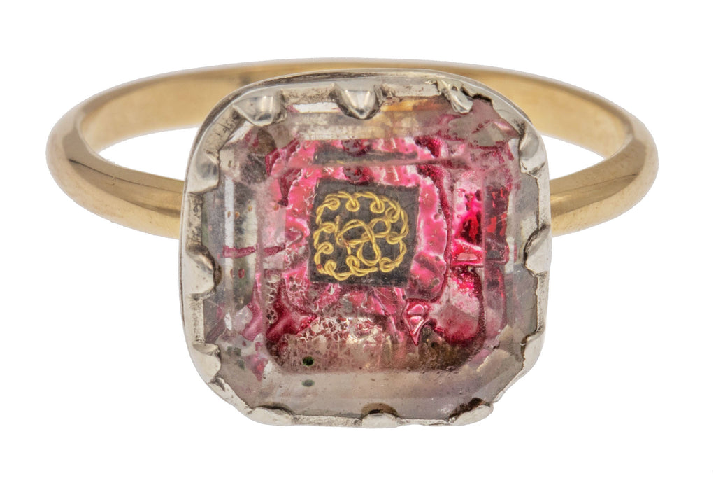 18ct Gold Stuart Crystal Ring, Pink Foil