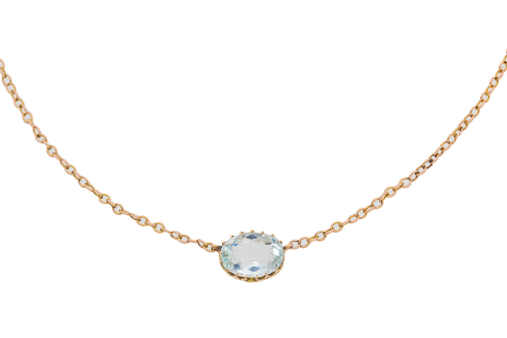 20" Antique 9ct Gold Aquamarine Integral Necklace, 1.46ct