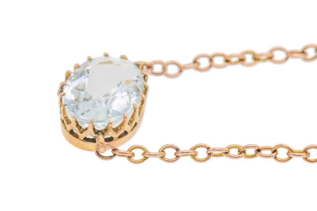 20" Antique 9ct Gold Aquamarine Integral Necklace, 1.46ct