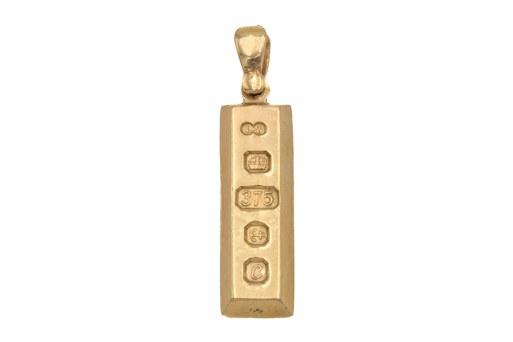 Solid 9ct Gold Queen's Silver Jubilee Ingot Pendant, 4.4g