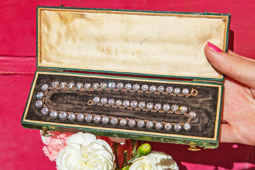 Georgian Black Dot Paste Riviere Necklace- Antique Box & Old Valuation