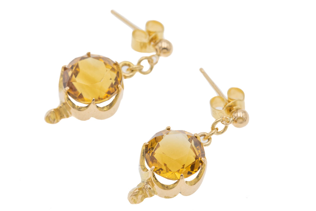 Victorian 15ct Gold Citrine Earrings, 4.00ct