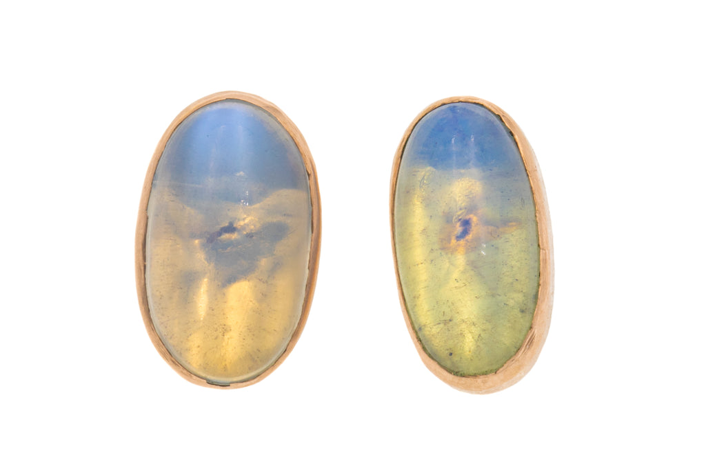 Antique 9ct Gold Moonstone Cabochon Stud Earrings, 3.90ct