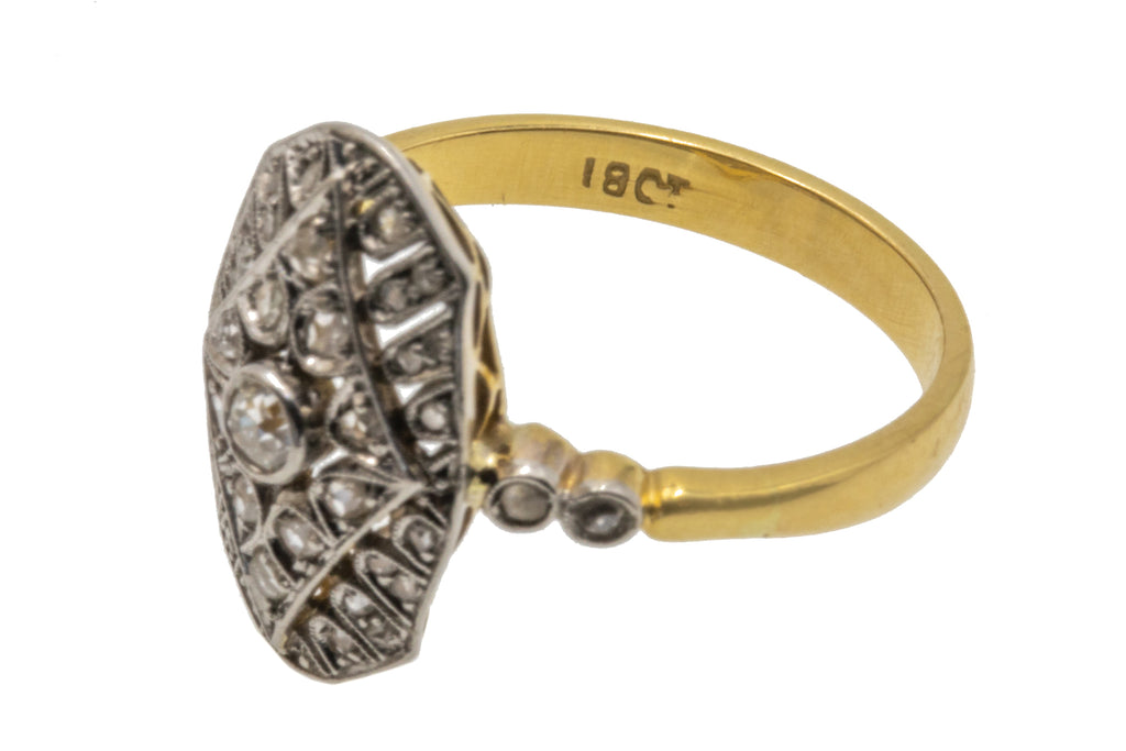 Art Deco 18ct Gold & Platinum Diamond Panel Ring, 0.36ct