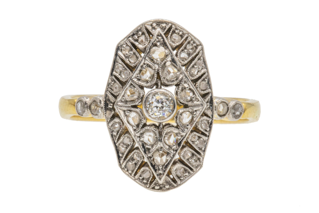 Art Deco 18ct Gold & Platinum Diamond Panel Ring, 0.36ct