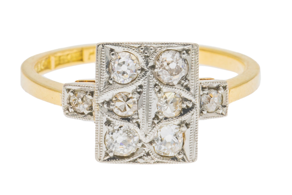 Art Deco 18ct Gold Diamond Panel Ring -0.25ct, Original Box