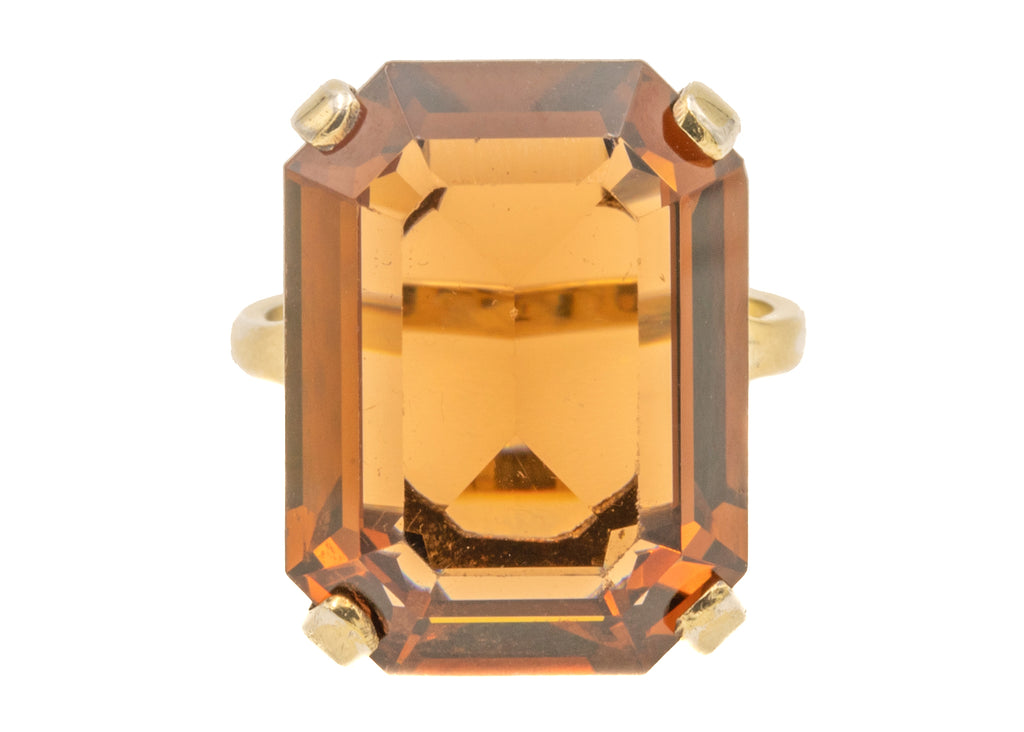 Large Silver Smokey Quartz Cocktail Ring - 18ct Gold Plated