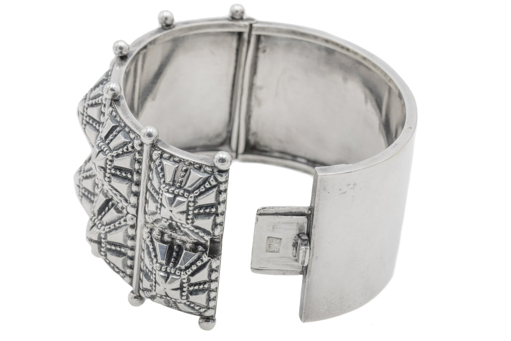 Victorian Sterling Silver Studded Bangle, 6.5"