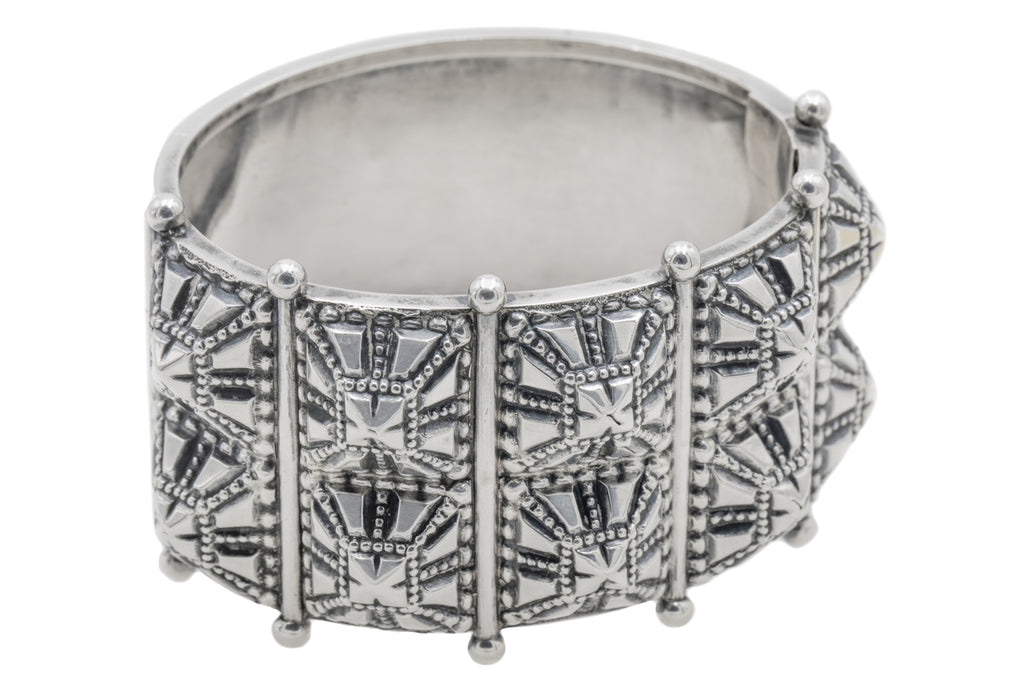 Victorian Sterling Silver Studded Bangle, 6.5"