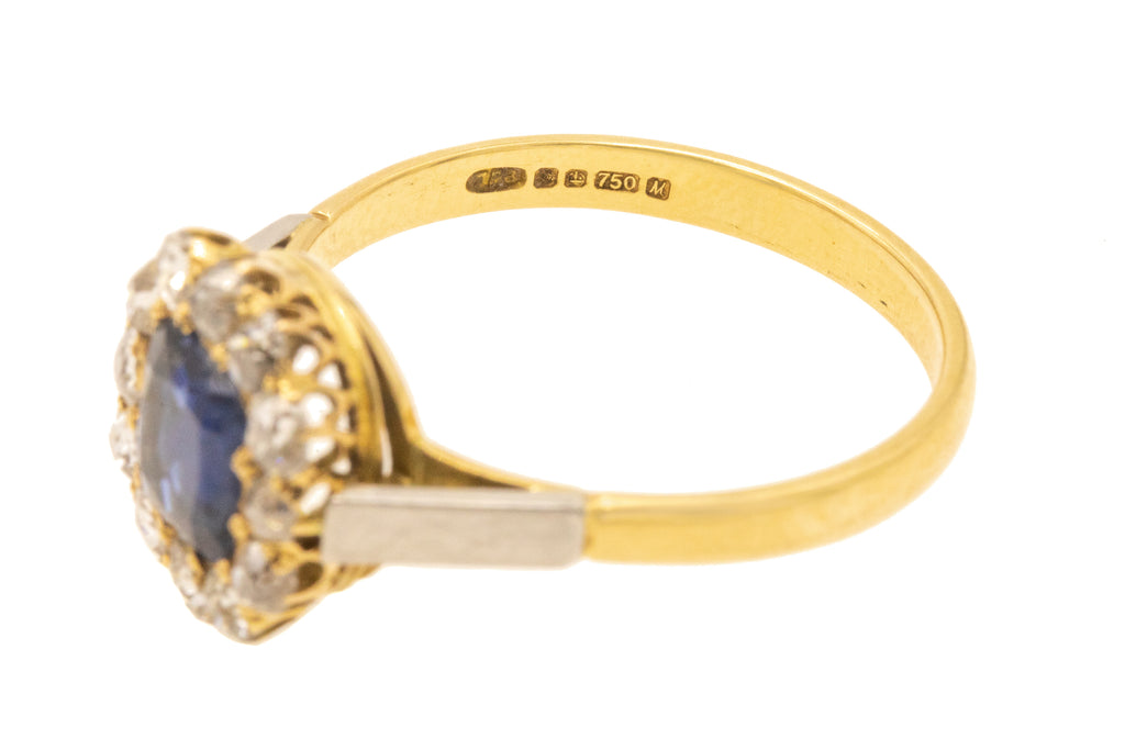 RESERVED 18ct Gold Natural Sapphire Diamond Cluster Ring, 0.60ct Sapphire