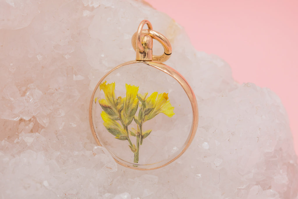 Mini 9ct Gold Antique Round Locket- Pressed Flowers