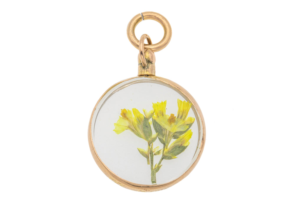 Mini 9ct Gold Antique Round Locket- Pressed Flowers
