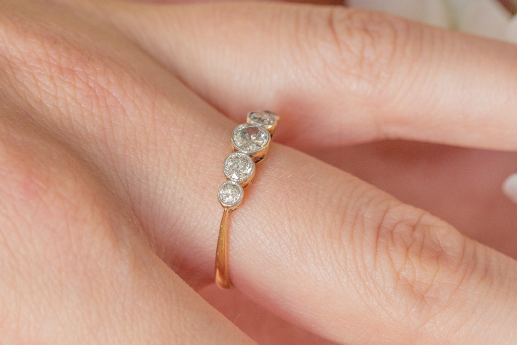 Art Deco 18ct Gold Diamond 5-Stone Bezel-Set Ring, 0.81ct