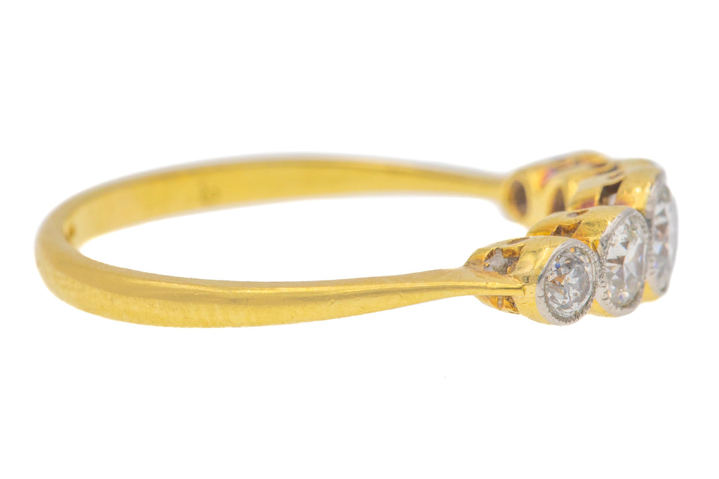 Art Deco 18ct Gold Diamond 5-Stone Bezel-Set Ring, 0.81ct