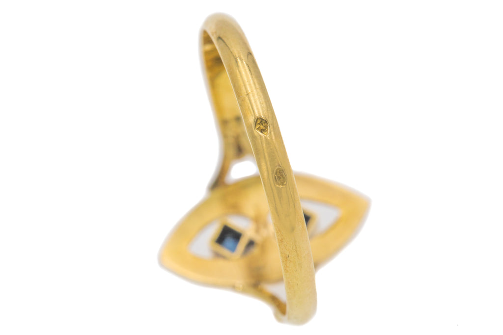 18ct Gold French-Cut Sapphire Pearl Navette Ring