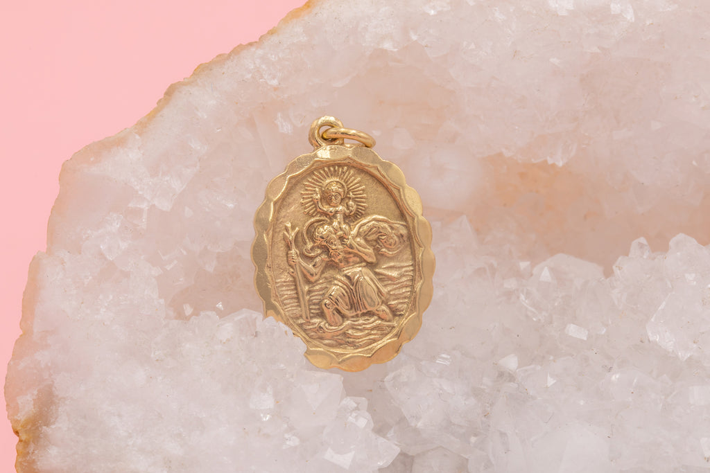 9ct Gold Oval St Christopher Travel Pendant