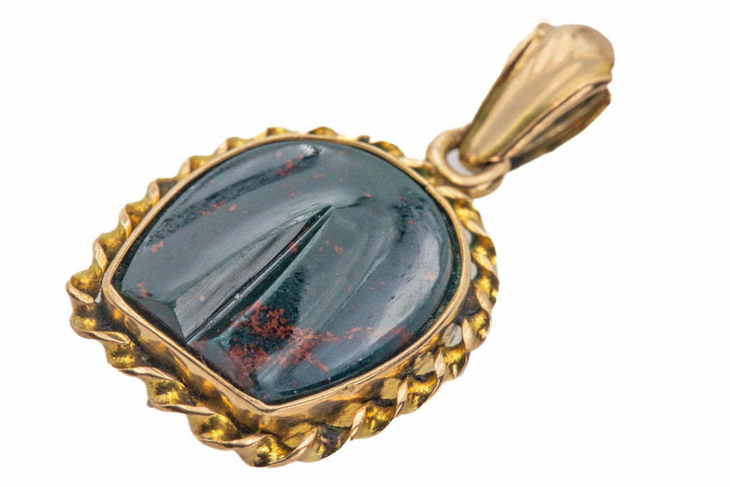 Antique 9ct Gold Bloodstone Horseshoe Pendant